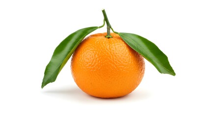 Fresh Orange with Green Leaves on White Background Ready to Eat