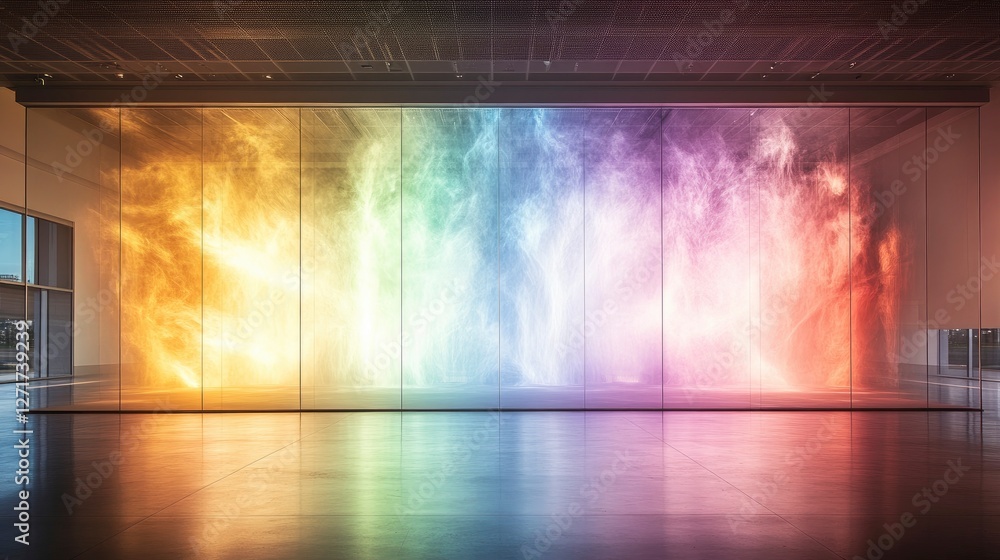 Aufkleber vibrant display of colors illuminating a modern gallery space with ethereal light reflections and a 