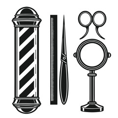 Black Silhouette Set of Barber Accessories