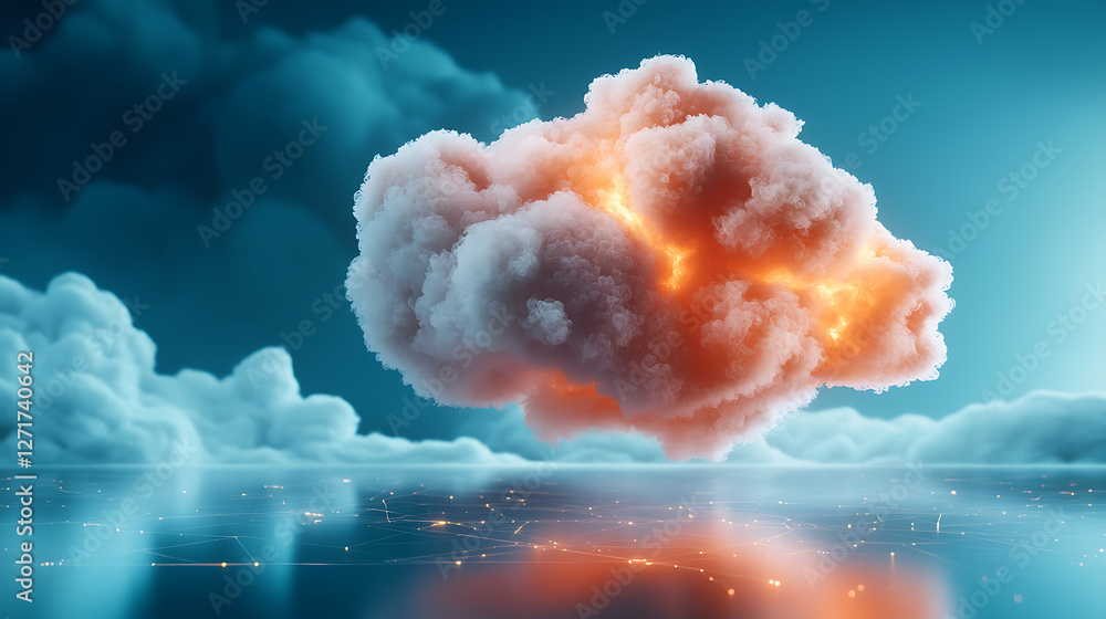 Poster illuminated cloud networks showcasing big data technology in a futuristic environment overlooking a 