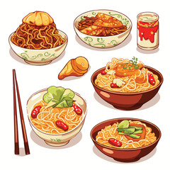 chinese, food, asian, traditional, background, china, plate, cuisine, restaurant, oriental, dish, vector, illustration, japanese, lunch, isolated, dinner, bowl, meat, delicious, meal, asia, vegetable,