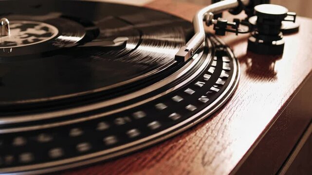 Old vinyl and turntable for retro music
