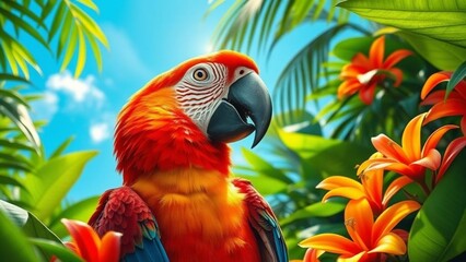 Fototapeta premium Explore the vibrant world of tropical birds. Discover their unique habitats, behaviors, and conservation efforts. Learn about their role in ecosystems and fascinating facts. #TropicalBirds #NatureLove