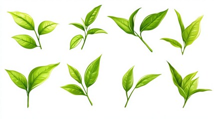 background with flying green tea leaves