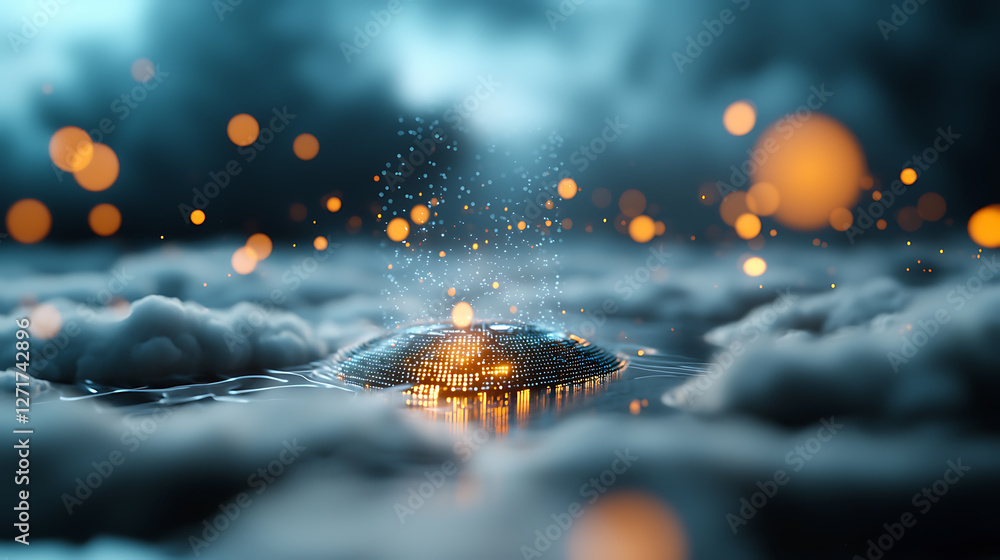 Poster data transfer in futuristic glowing cloud networks digital landscape visual art high-tech environmen