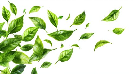 background with flying green tea leaves