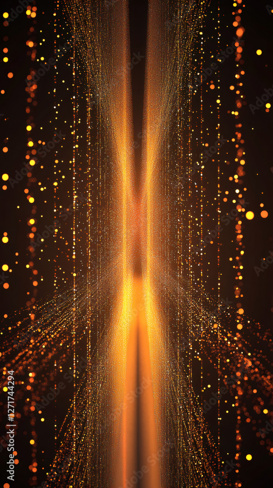 Aufkleber abstract golden particles flowing on a dark background with a shining central light beam and bokeh e