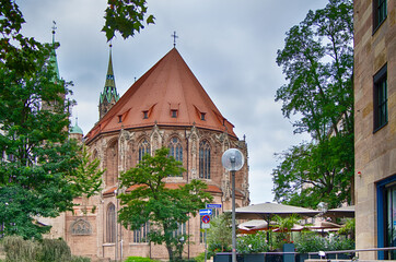 St. Lorenz or Lawrence Church , medieval church in Nuremberg old town.