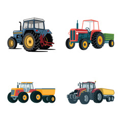 Set of Tractor Vector Art, Icons, and Graphics Design (7).