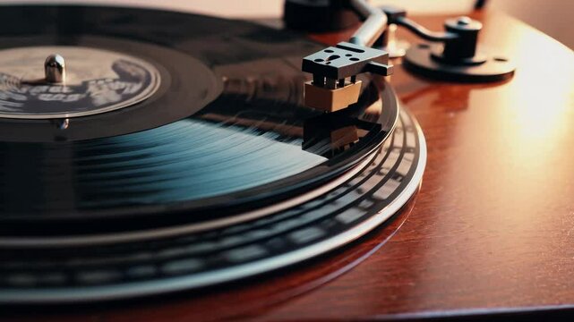 Old vinyl and turntable for retro music