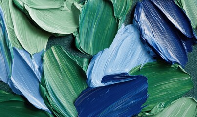 Close-up Paint Smears in Blue, Green Palette. Abstract Art, Texture Background