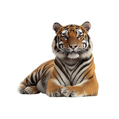 Fototapeta premium Majestic Bengal Tiger Lying Down, Isolated on White Background