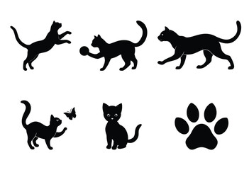 set of black cats silhouettes, cat vector silhouette