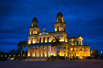 Managua, Nicaragua - Old  Cathedral of Santiago at night