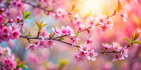 Delicate Pink Blossoms: Close-up of Spring Tree Branch with Copy Space