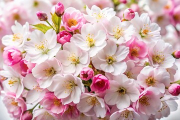 Delicate Pink & White Cherry Blossom Bouquet, Spring Flowers, Isolated on White
