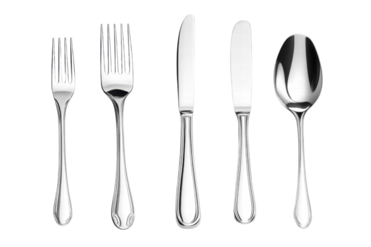 Fork knife spoon cutlery isolated on transparent or white background, png