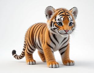 Obraz premium Beautiful cute fluffy tiger cub on white background.