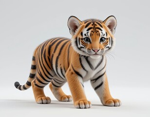 Obraz premium Beautiful cute fluffy tiger cub on white background.