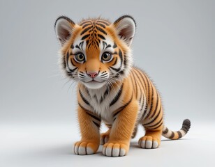 Obraz premium Beautiful cute fluffy tiger cub on white background.