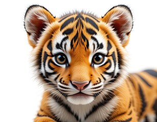 Obraz premium Beautiful cute fluffy tiger cub on white background.