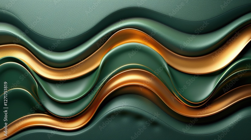 Poster a vibrant display of green and gold leather showcases an abstract design with various textures. the 