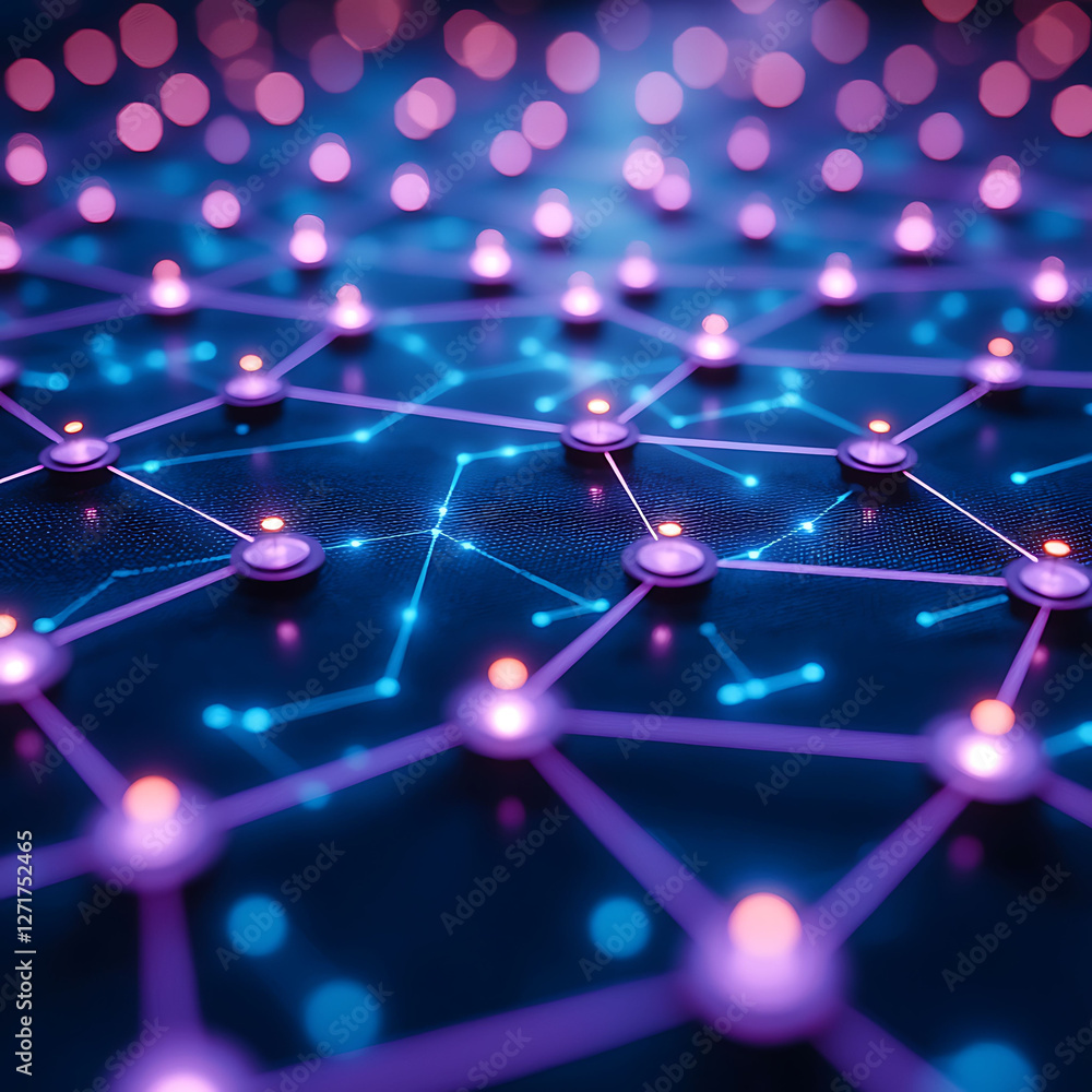 Poster abstract network connection concept. glowing nodes and lines form a complex web, symbolizing global 