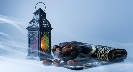 Ramadan Lantern and Dates with Patterned Cloth