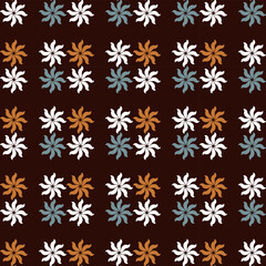 The modern flowers seamless geometric pattern composed of small squares arranged in a grid. Each square contains wavy lines vector