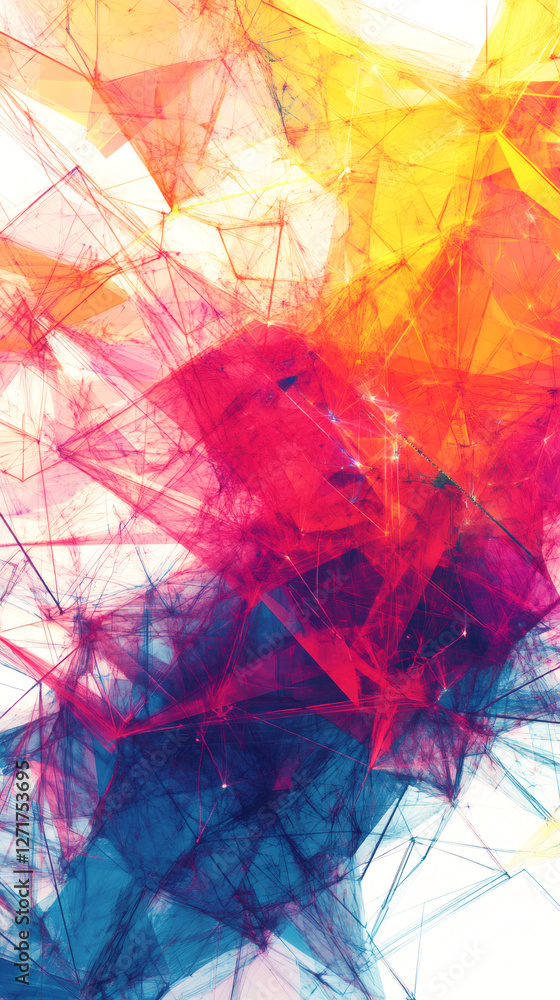 Aufkleber Abstract background with chaotic network of lines, triangles and polygons creating a colorful design
