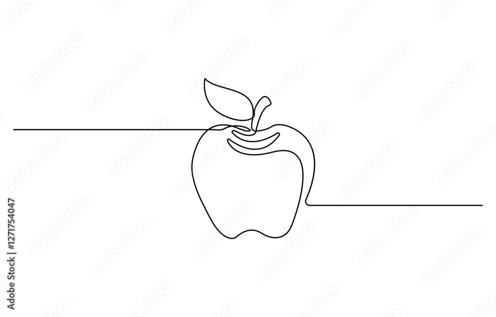 Poster continuous one line drawing of apple fruit design vector illustration, simple continuous line drawin