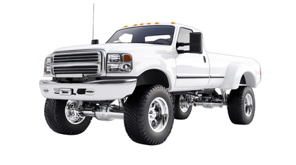 A white pickup truck with a black bumper and chrome trim