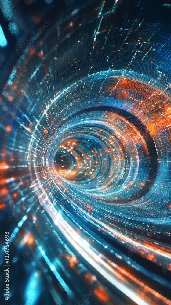Poster bright swirling vortex of data and information creating a futuristic tunnel effect, perfect for tech