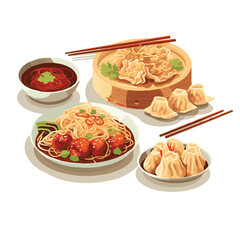 chinese, food, asian, traditional, background, china, plate, cuisine, restaurant, oriental, dish, vector, illustration, japanese, lunch, isolated, dinner, bowl, meat, delicious, meal, asia, vegetable,