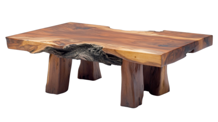 A wooden table with a large crack in it