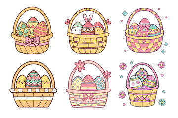A Bundle of Cute Basket of eggs vector cartoon illustration Easter day