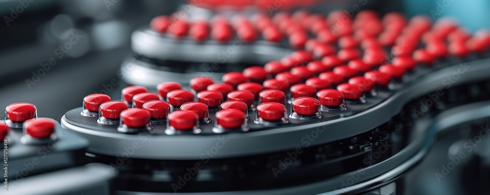 Poster automated pharmaceutical production line factory setting industrial content high-tech environment ov