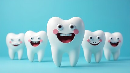 lots of figures of smiling teeth on a white background. advertising of a dental clinic. medical concept.