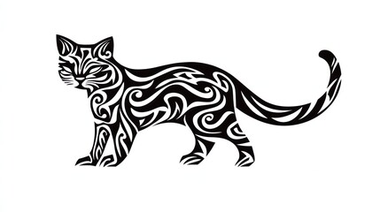 Abstract Tribal Cat Silhouette Design for Print