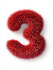 Fuzzy red number three showcases playful creativity in a modern design setting