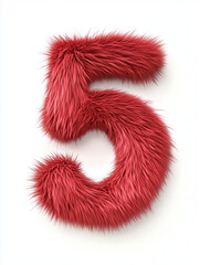 Unique red furry number five displayed against a plain background showcasing texture and color in a modern decorative style