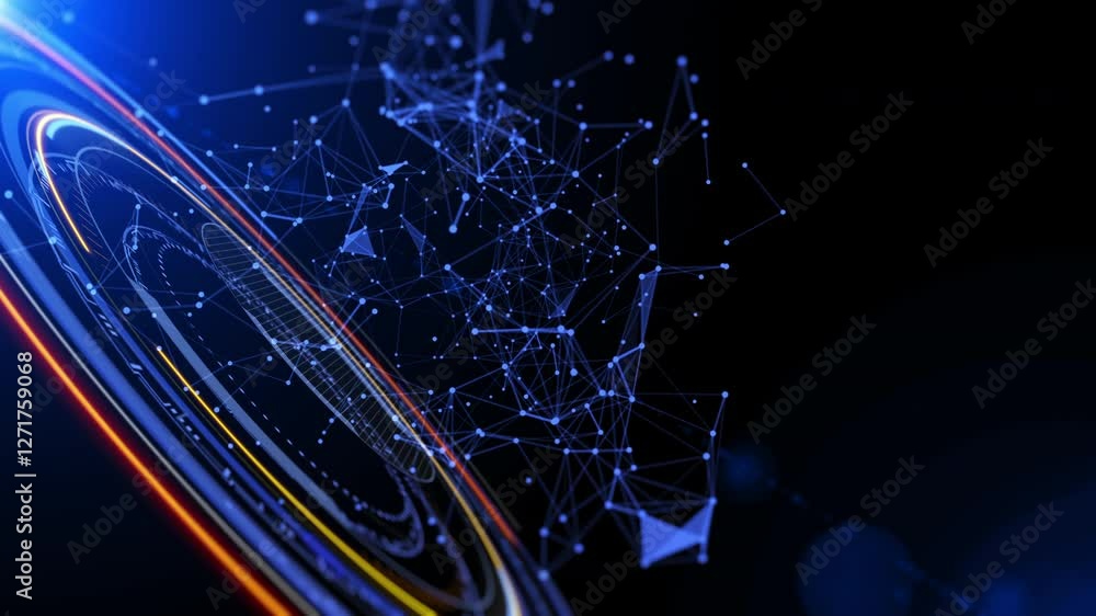 Fototapete HUD GUI hologram circle rotating with data flowing connection technology system. Futuristic digital network processing information 4K motion background.