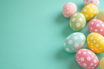Colorful easter eggs forming a border on turquoise background