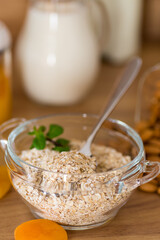 quick breakfast of oatmeal with dried fruits and nuts