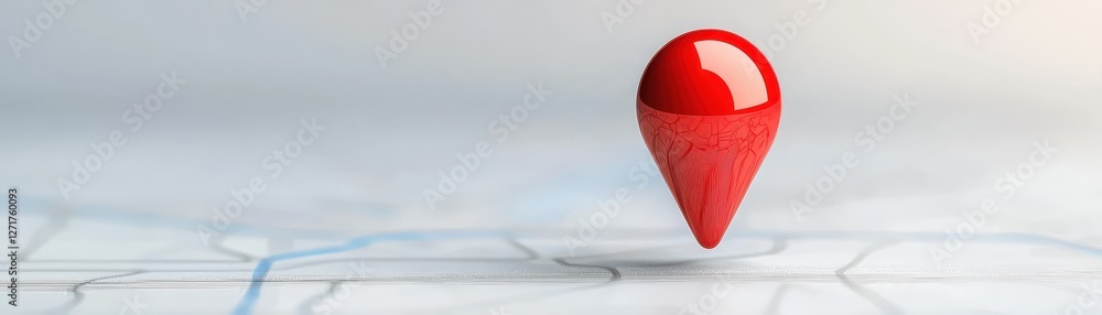 Poster red marker pinpoints location precisely on detailed map for travel and navigation