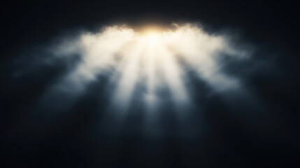 Fototapeta premium A dramatic scene of light rays piercing through dark clouds in a moody atmosphere.
