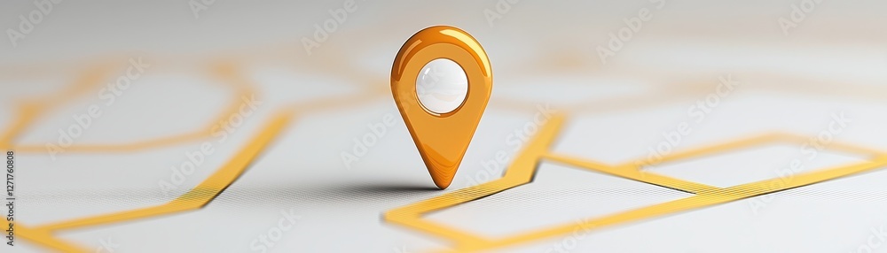 Poster closeup of a single isolated yellow push pin on minimal white background
