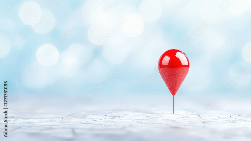 Poster red pin on map, precise location marking for travel, navigation and gps applications