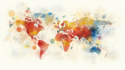 Exquisite watercolor world map, a colorful journey across continents and oceans discover