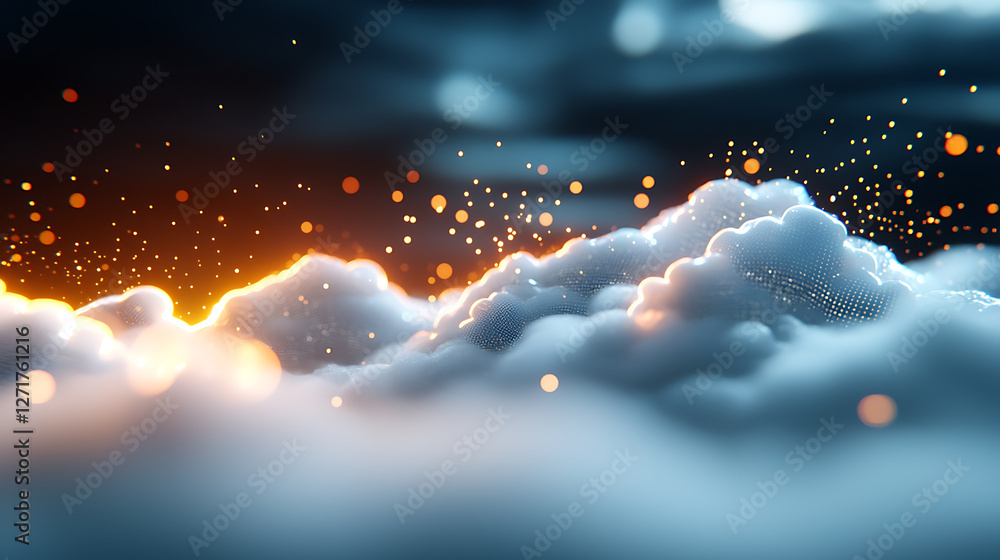 Poster futuristic cloud computing in a digital landscape illuminated big data pathways abstract graphic env